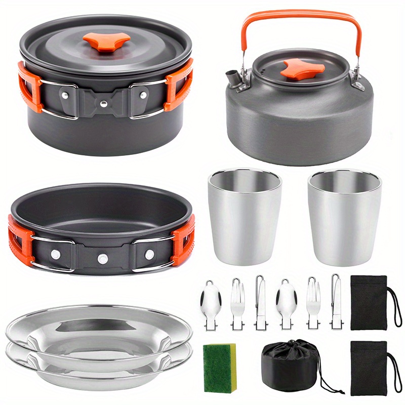 Camping Cooking Set Stainless Steel - 17pcs Camping Cookware Set, Portable Non-Stick