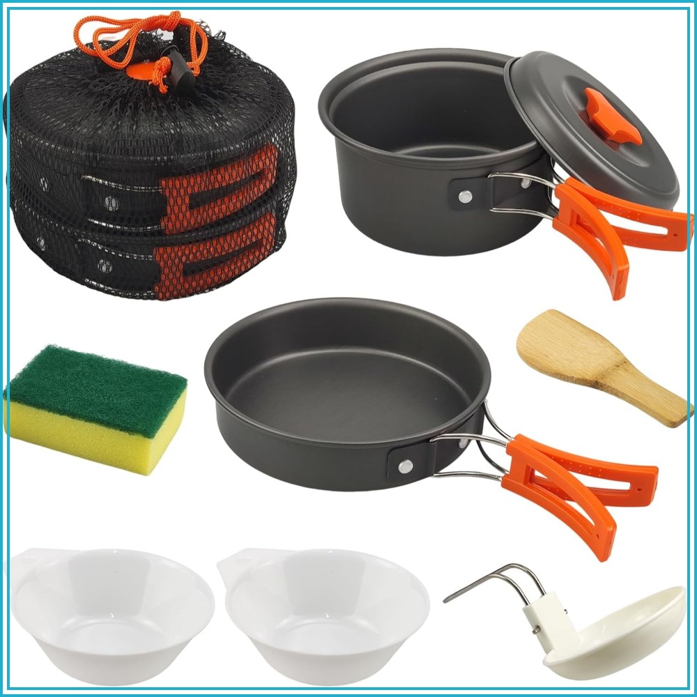 Camping Cooking Survival - 7Pcs Camping Pan Set - Backpack