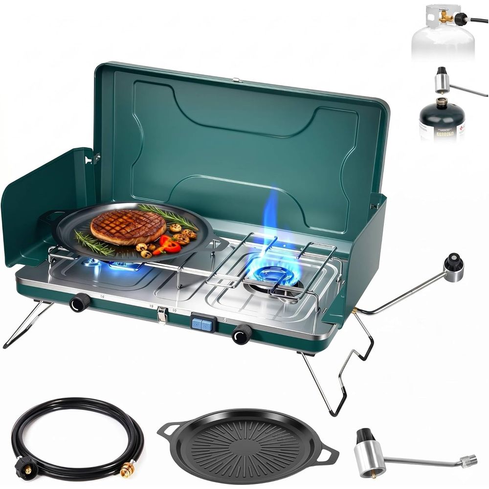 Camping Cooking Burner - Portable 20,000 BTU Dual Burner Propane