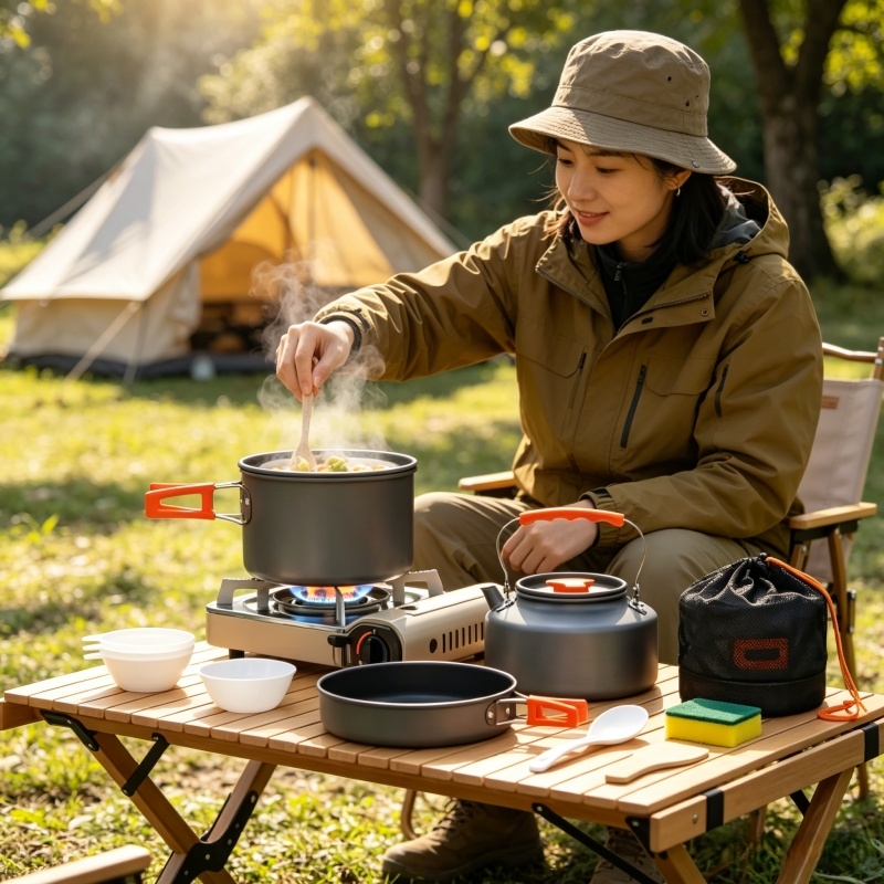 Camping Cooking And Eating Set - Camping Cookware Set Outdoor Pot Tableware