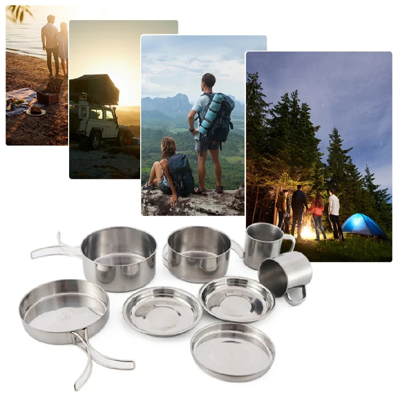 8pcs/Set Camping Cookware Mess - Camping Cooking Ware Set ulasan dan harga