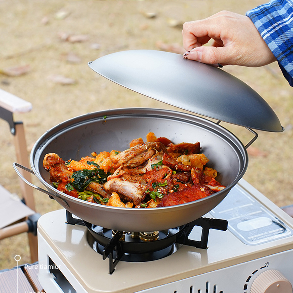 Titanium Wok Pan with Lid Doub - Camping Cooking Hardware ulasan dan harga