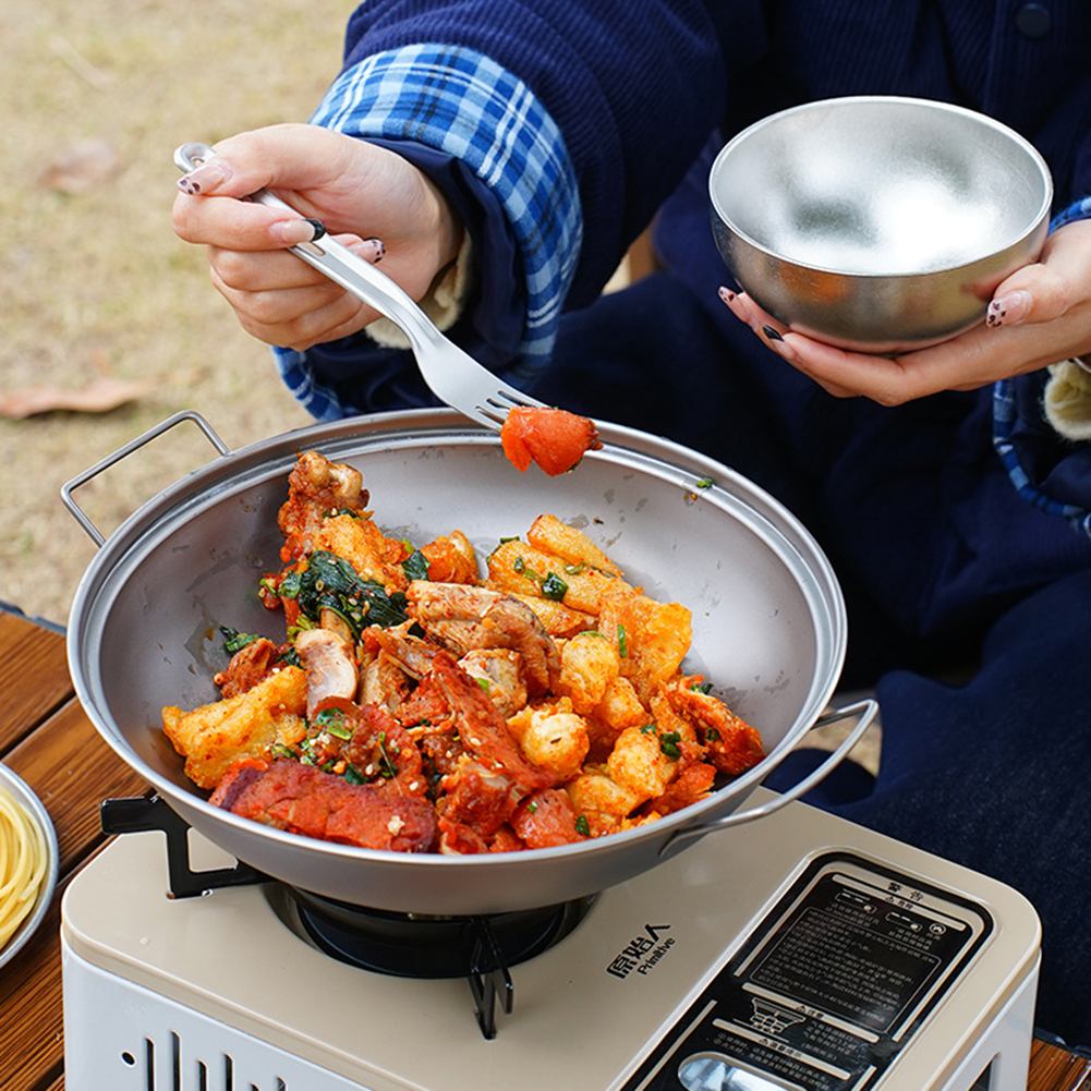Titanium Wok Pan with Lid Doub - Camping Cooking Hardware ulasan dan harga