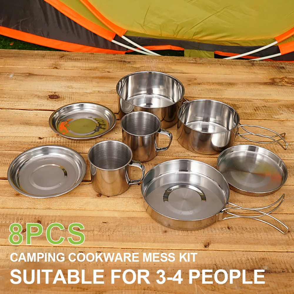 8pcs/Set Camping Cookware Mess - Camping Cooking Ware Set ulasan dan harga