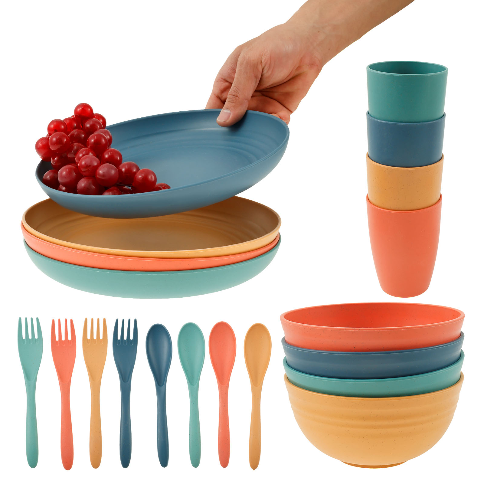 20 Pcs Plates and Bowls Sets w - Camping Cooking And Eating Set ulasan dan harga