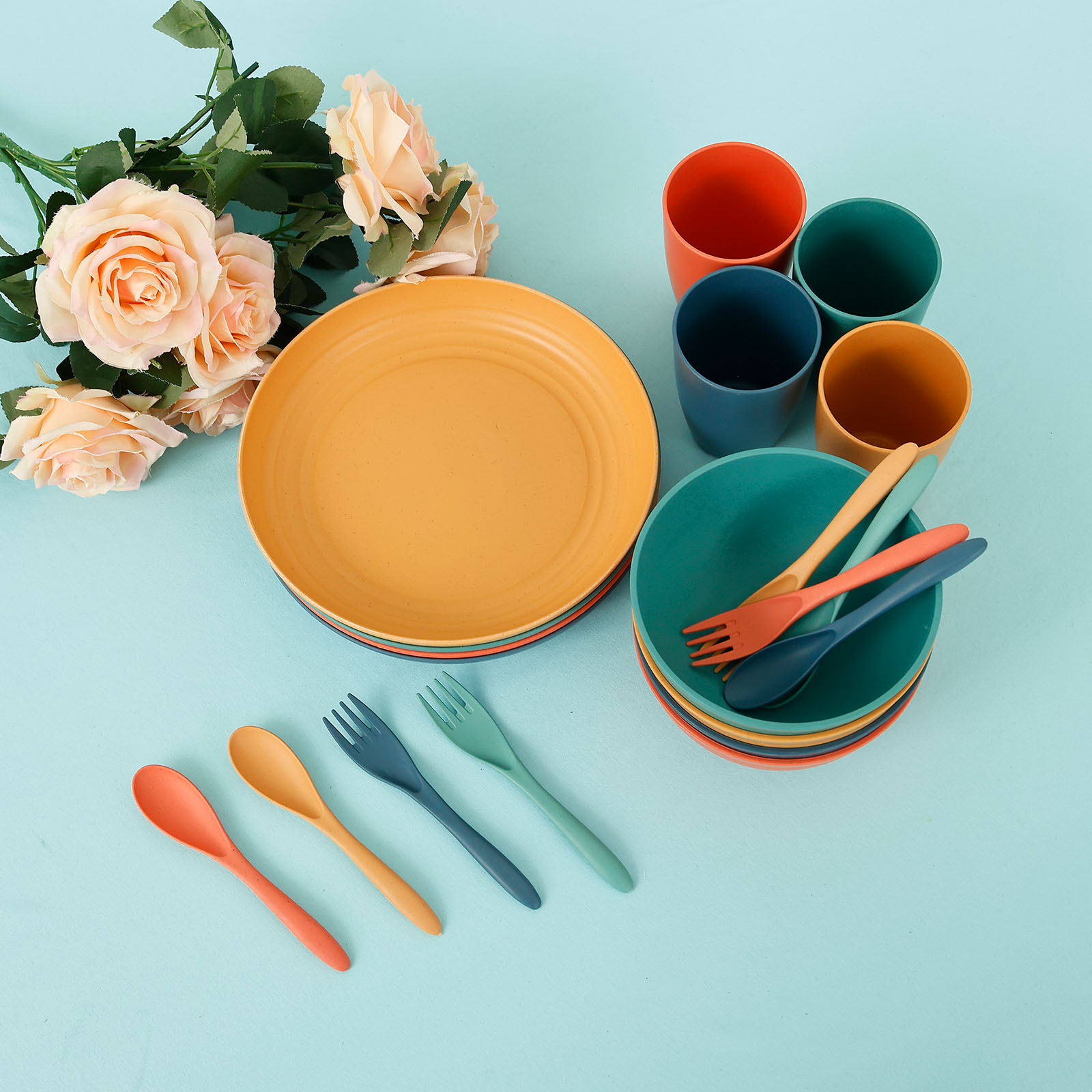 20 Pcs Plates and Bowls Sets w - Camping Cooking And Eating Set ulasan dan harga