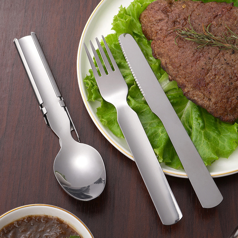 4Pcs/Set Portable Stainless St - Camping Cooking And Eating Set ulasan dan harga