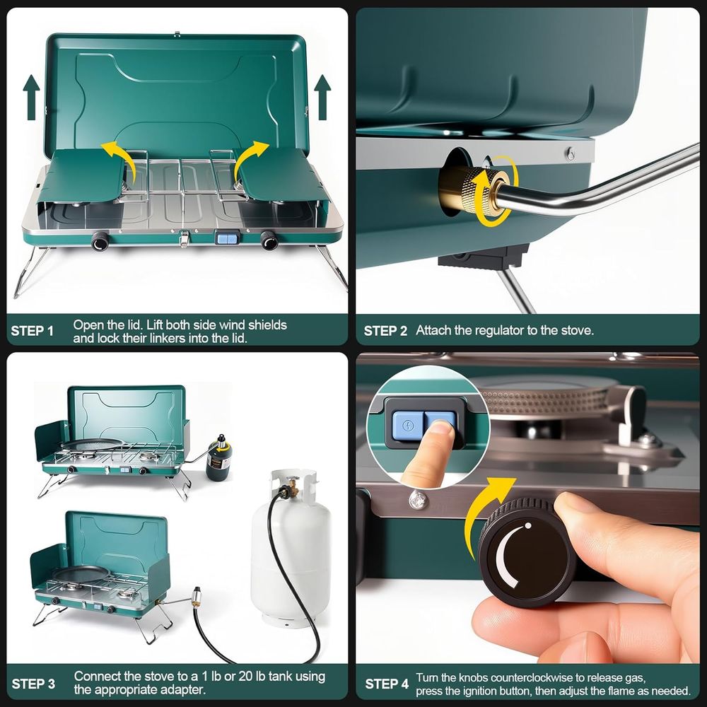 Portable 20,000 BTU Dual Burne - Camping Cooking Burner ulasan dan harga