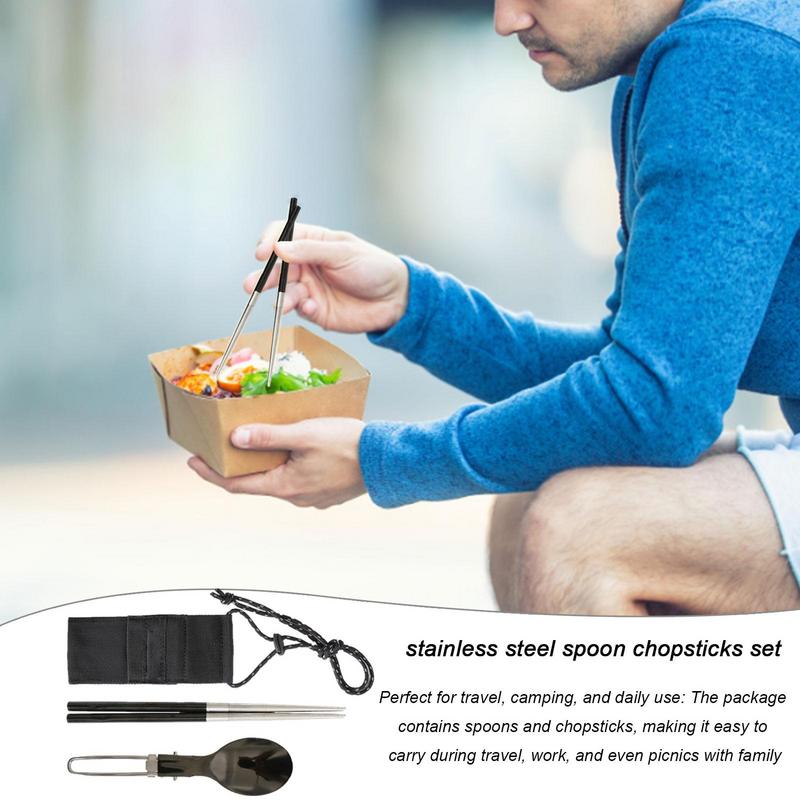Foldable Spoon Chopsticks Trav - Camping Cooking And Eating Set ulasan dan harga