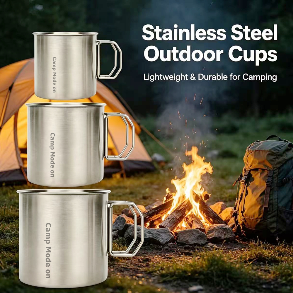 Set of 3 Cup Stainless Steel C - Camping Cooking Mug ulasan dan harga