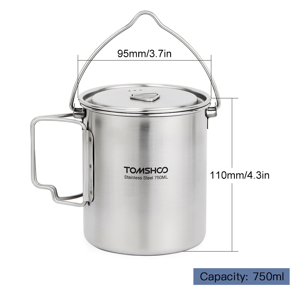 TOMSHOO 750ml Stainless Steel  - Camping Cooking Handle ulasan dan harga