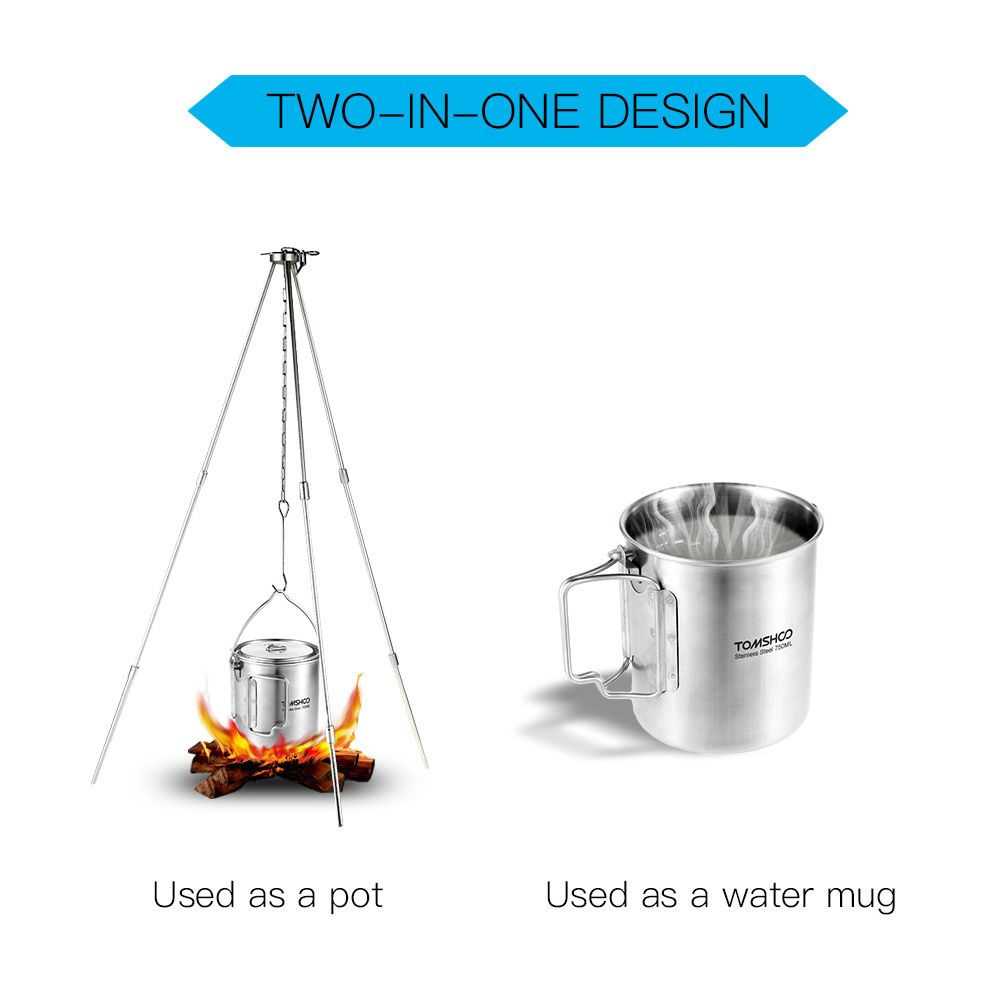 TOMSHOO 750ml Stainless Steel  - Camping Cooking Handle ulasan dan harga