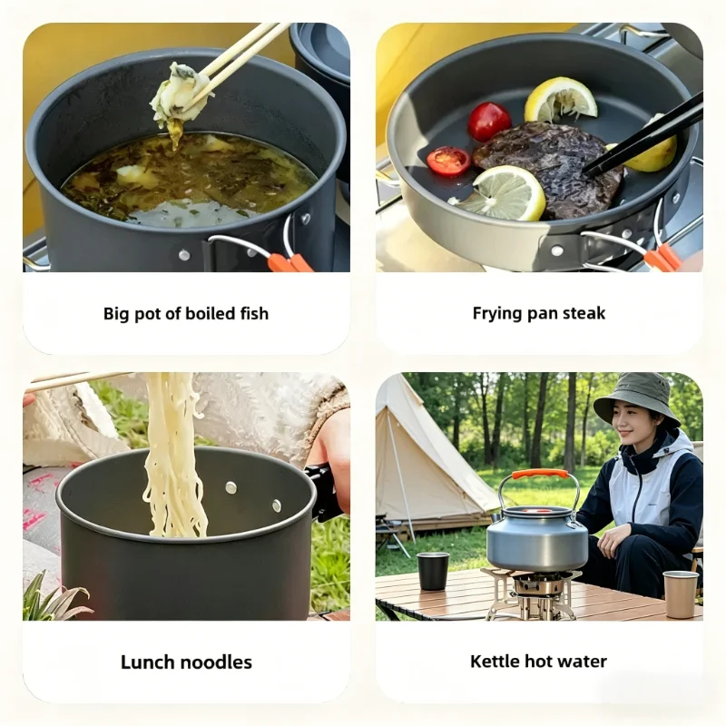 10PCS Ultralight Portable Alum - Camping Cooking Ware Set ulasan dan harga