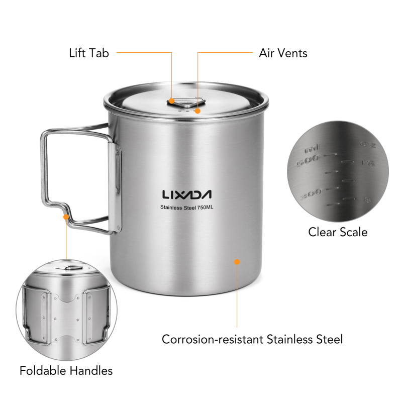 Lixada 750ml Cup Outdoor Stain - Camping Cooking Ware Set ulasan dan harga