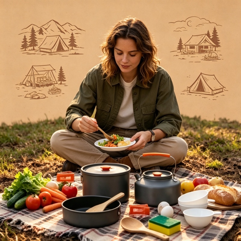 Camping Cookware Set Outdoor P - Camping Cooking And Eating Set ulasan dan harga