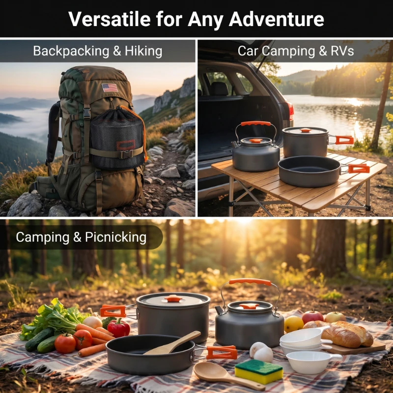 Camping Cookware Set Outdoor P - Camping Cooking And Eating Set ulasan dan harga
